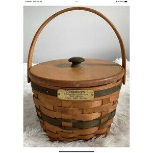 Longaberger Christmas Collection 1994 Edition Green Jingle Bell Basket W/Lid